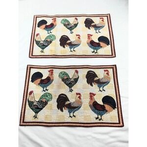 Woven Rooster Placemat Set of 2 Farmhouse Country Kitchen 11.5x18 Tapestry Mats
